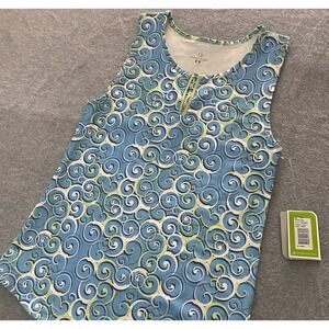 Moving Comfort Tank Top‎ Women's Medium Blue Geometric UV Protect Active V Neck